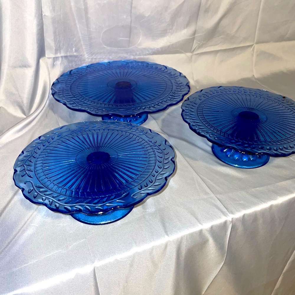 3 vintage glass cake stand plate lot Fenton (?)